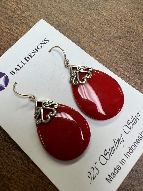 Coral Pear Shape Sterling Silver Earring