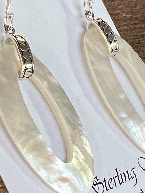 Long Oval Mother of Pearl Sterling Silver Earrings
