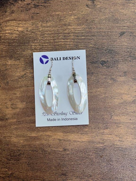 Long Oval Mother of Pearl Sterling Silver Earrings