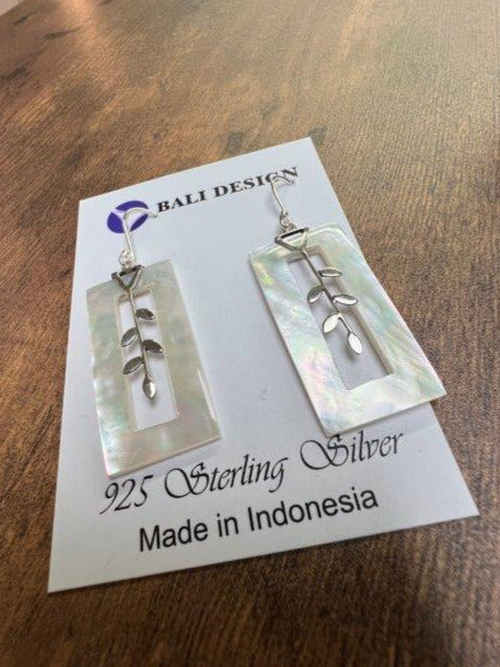 Long Rectangle Mother of Pearl Sterling Silver Earrings