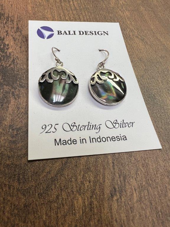 Round Abalone Shell Sterling Silver Earring