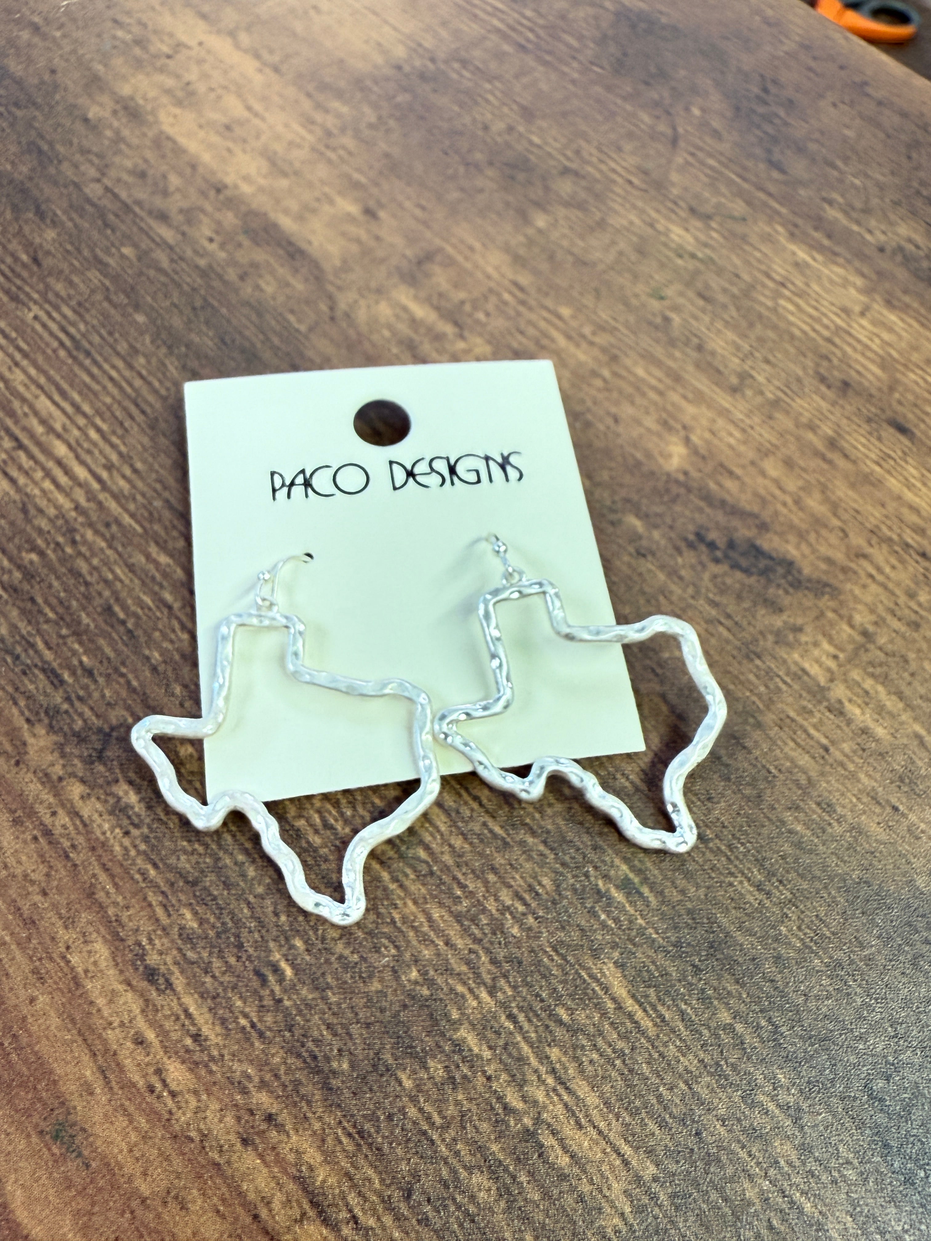 Silver Hammered Texas Outline Earrings