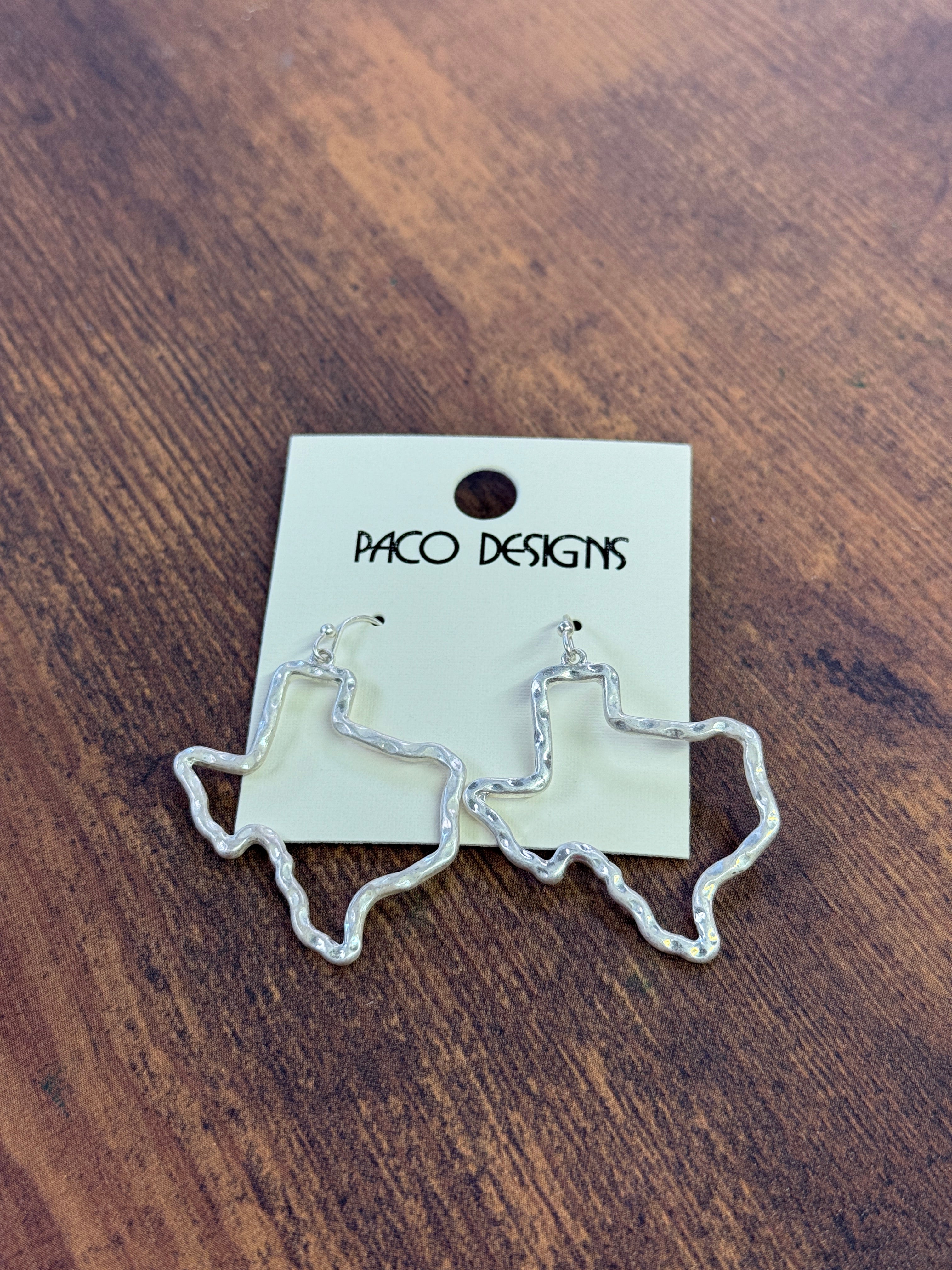 Silver Hammered Texas Outline Earrings