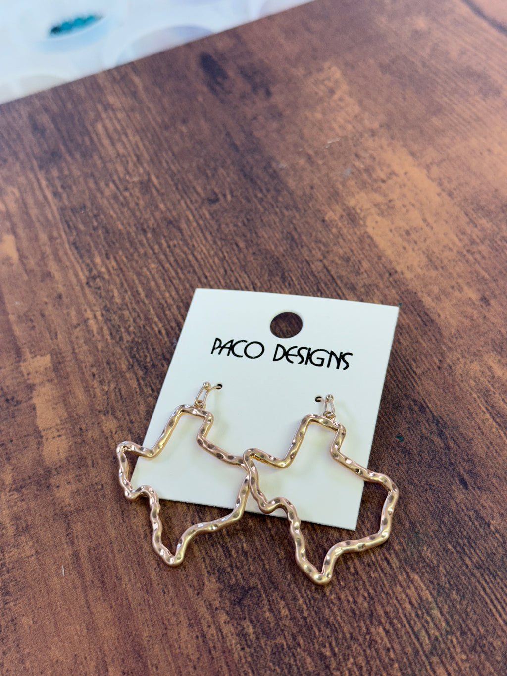 Gold Hammered Texas Outline Earrings