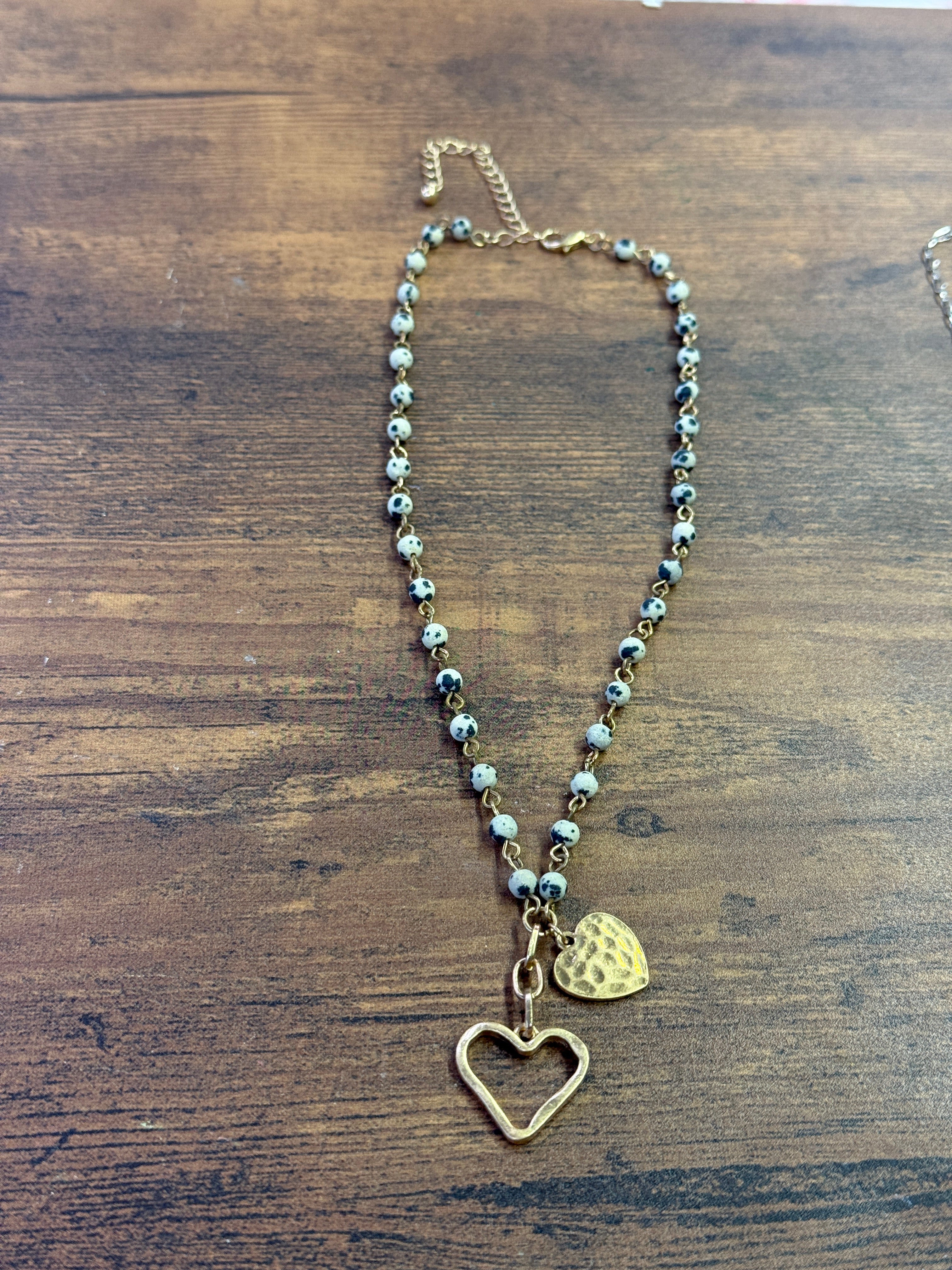 Jasper Beaded Heart Pendant Necklace