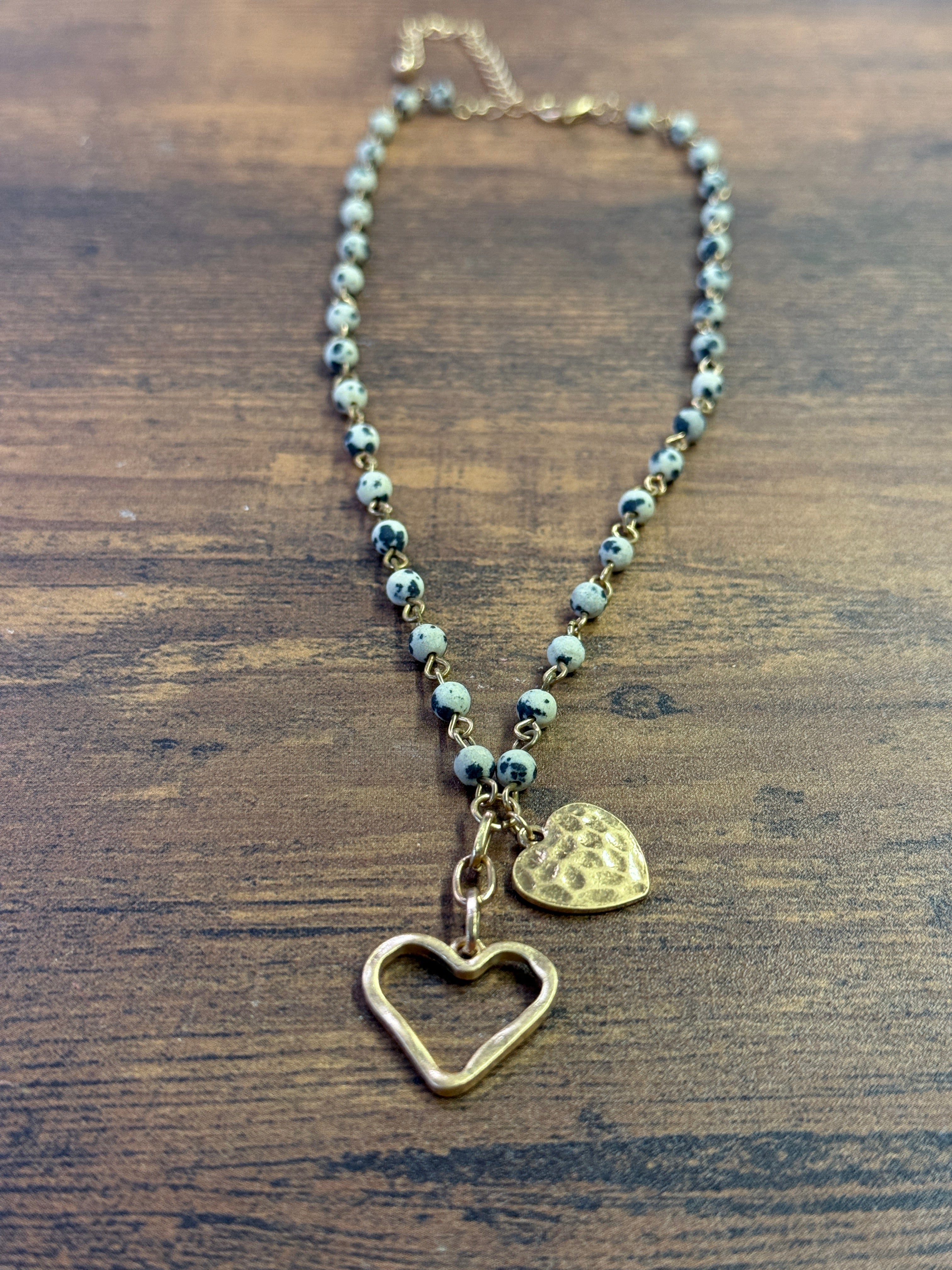 Jasper Beaded Heart Pendant Necklace