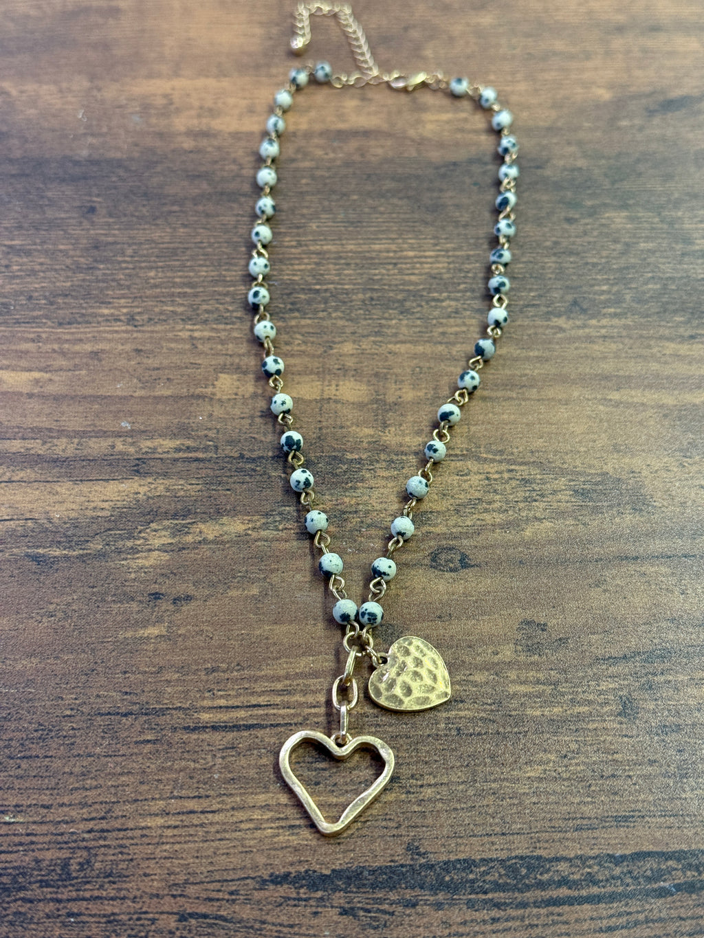 Jasper Beaded Heart Pendant Necklace