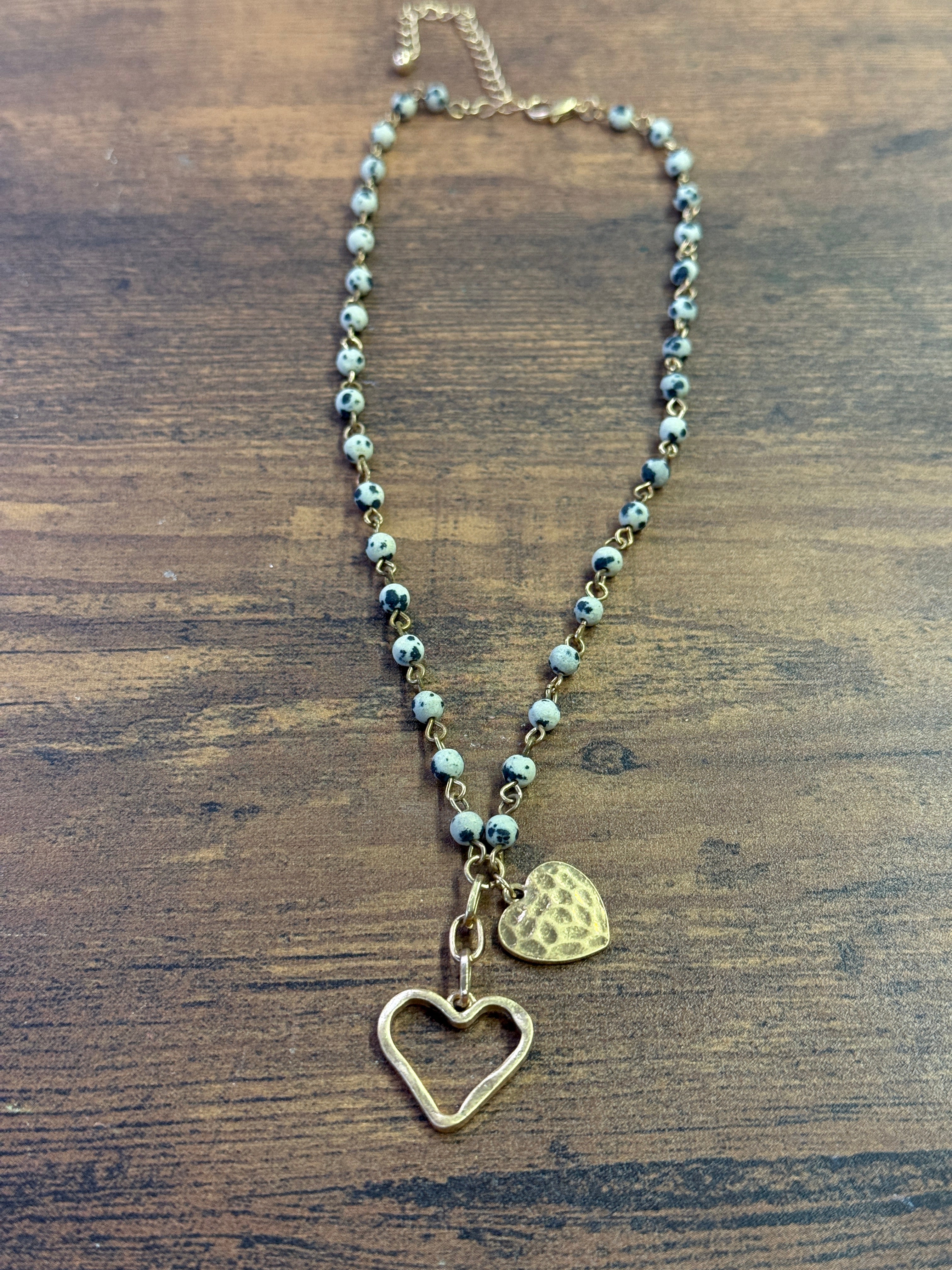 Jasper Beaded Heart Pendant Necklace