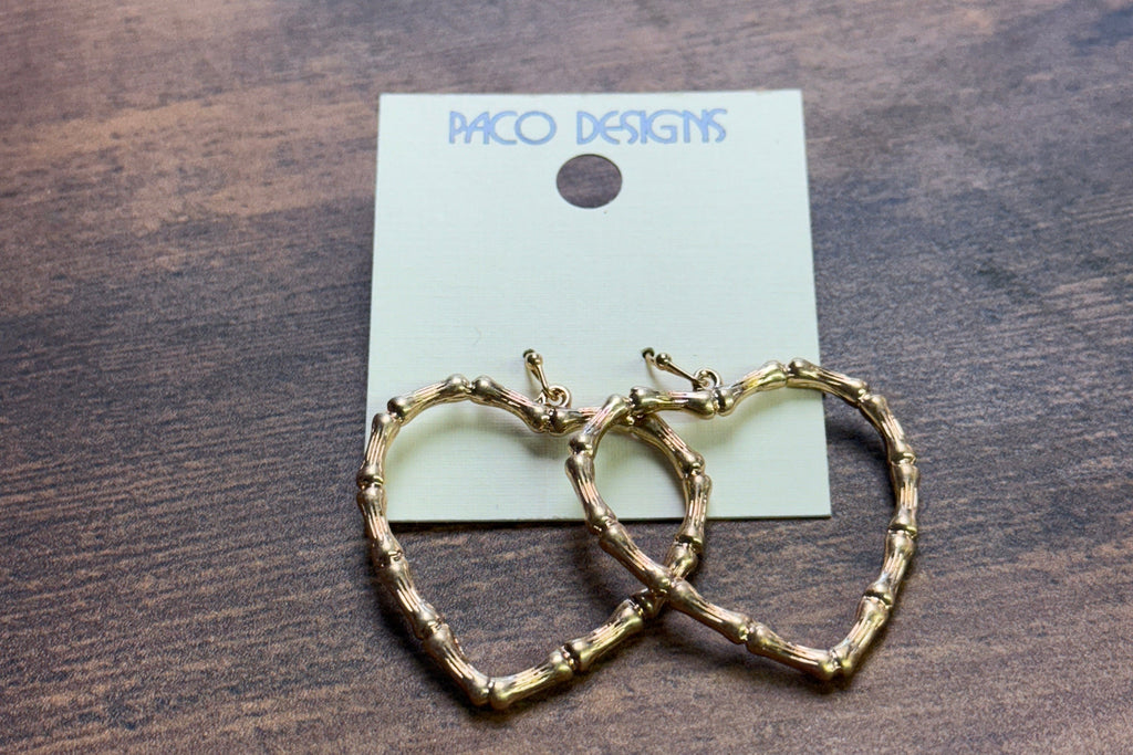 Wide Gold Bamboo Heart Shaped Earrings