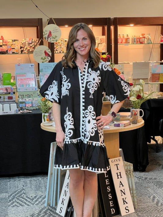 Black Bold Print Mini Dress
