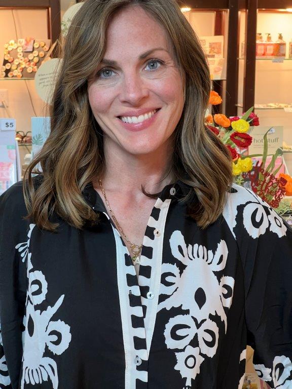 Bold White Print Dress in Black or Blue