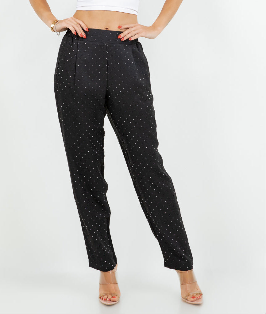 Black High Waist Sparkle Holiday Pants