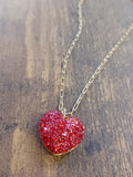 Red Rhinestone Heart Pendant On Gold Link Chain Necklace