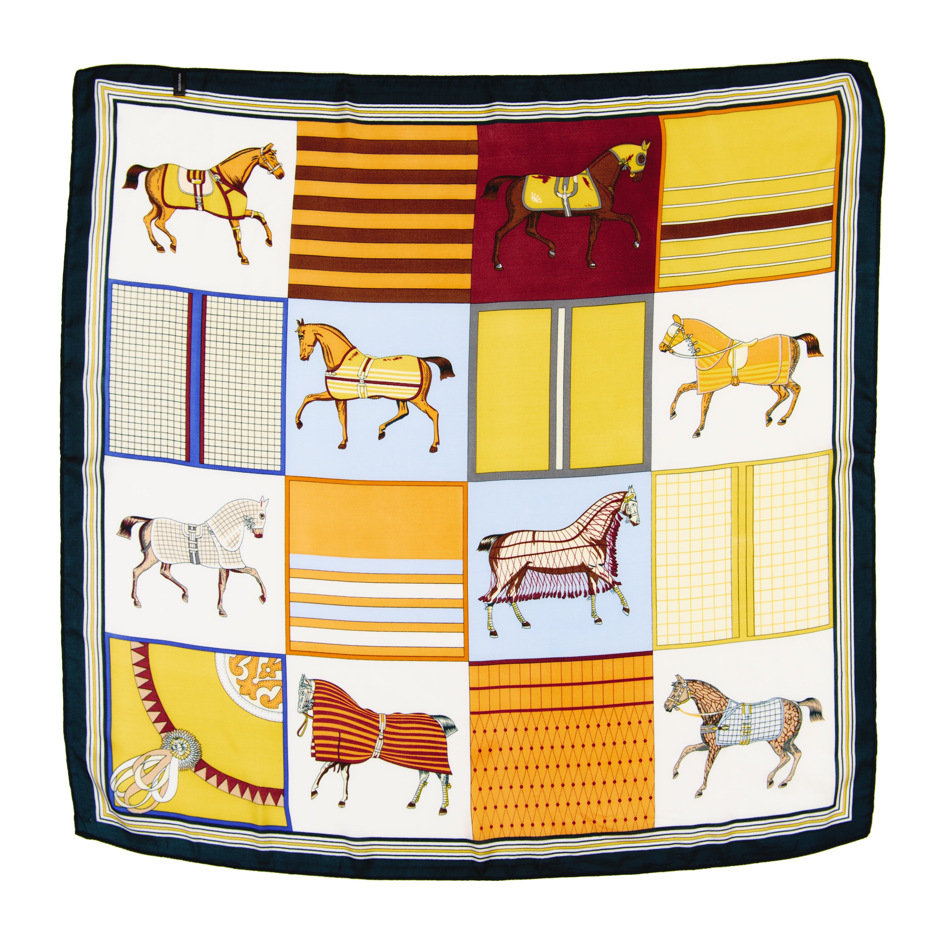 Horse Printed Silky Black Border Scarf Bandana