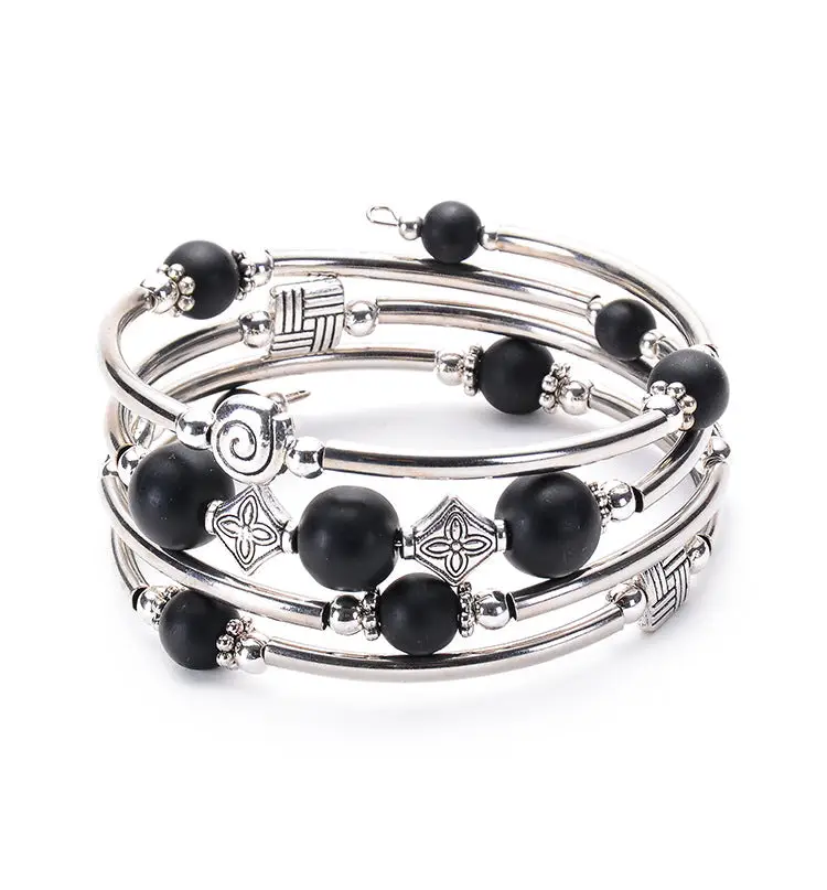 Natural Stone Wrap Beaded Bracelet Bangle