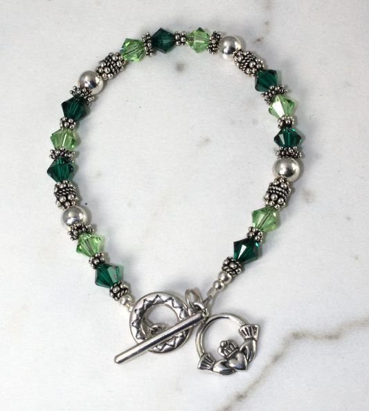 Sterling Silver Swarovski Crystal Celtic Irish Claddagh Bracelet