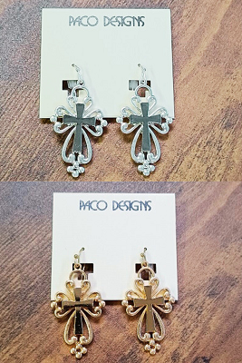 Gorgeous Cross Dangle Earrings Silver or Gold