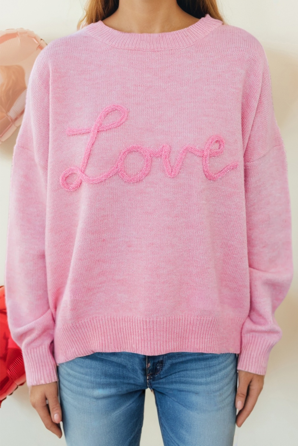 Valentines Corded Love Script Graphic Baggy Sweater