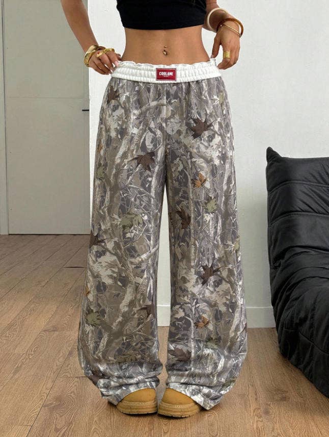 Woodland Camo Print Western Vintage Wide Leg Pants