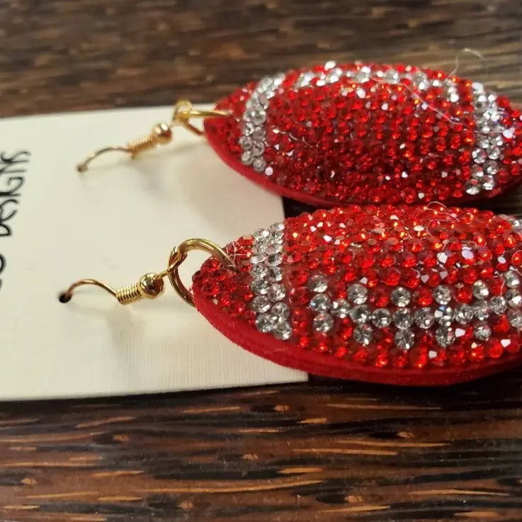 Red Blingy Puffy Football Dangle earrings