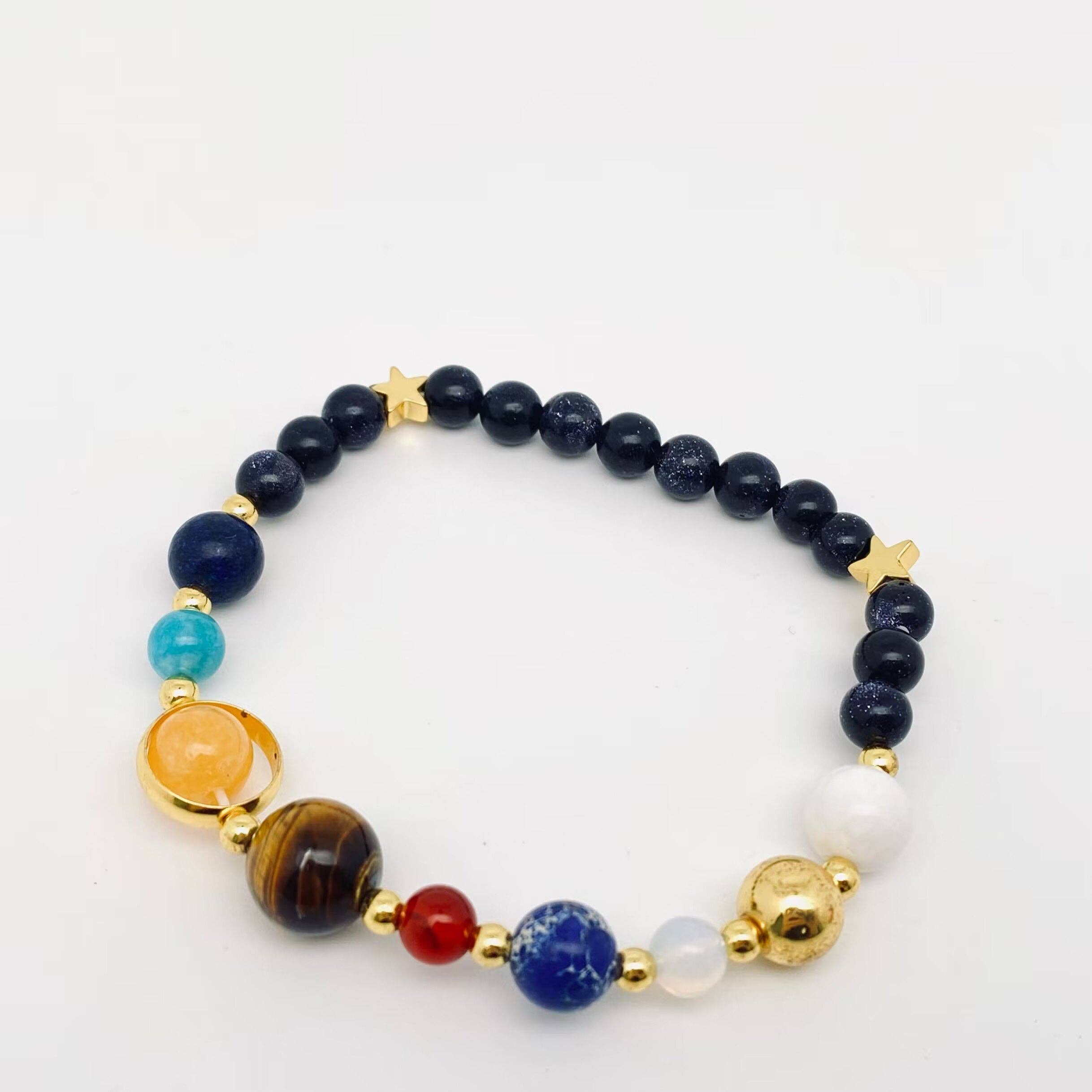 Galaxy Solar System Natural Stone  Beaded Bracelet