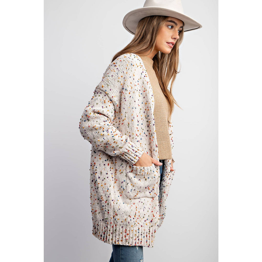CARDIGAN W RAINBOW POPCORN SPECKLES
