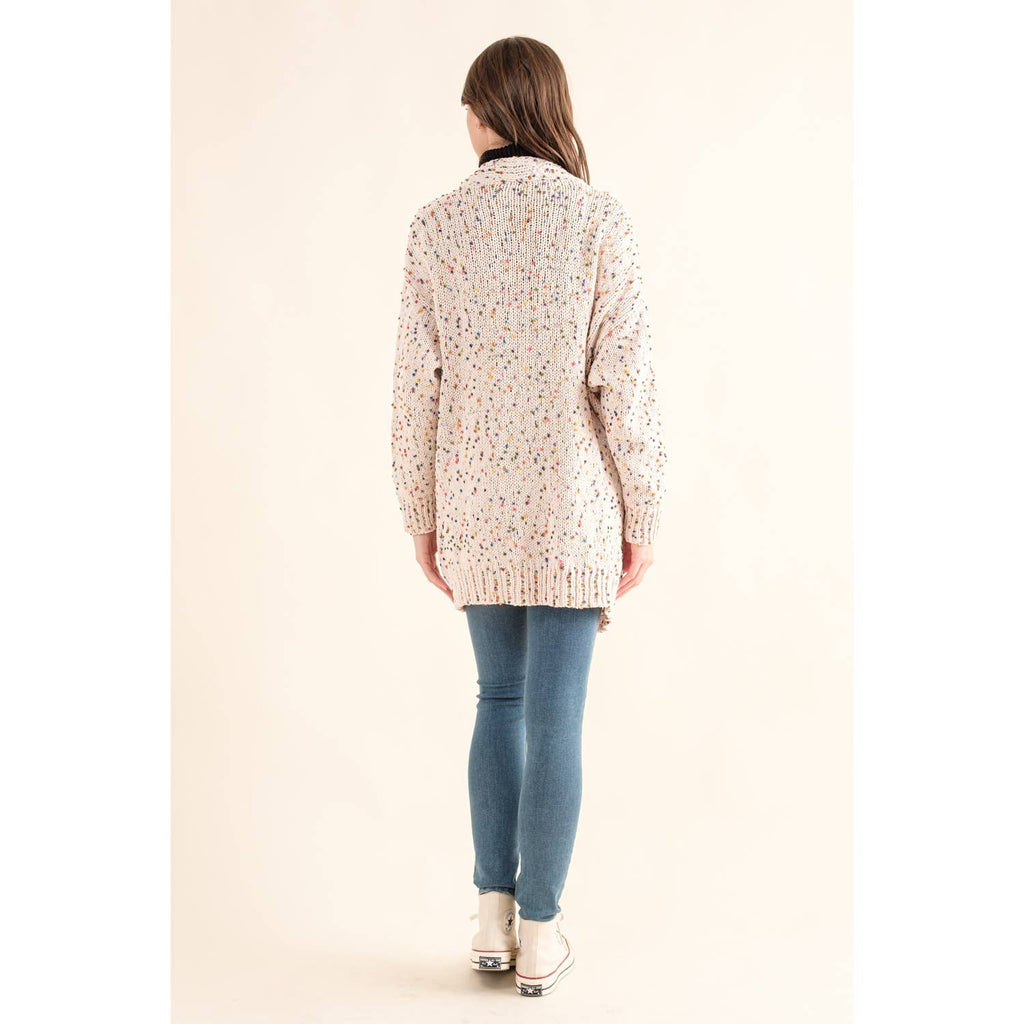 CARDIGAN W RAINBOW POPCORN SPECKLES
