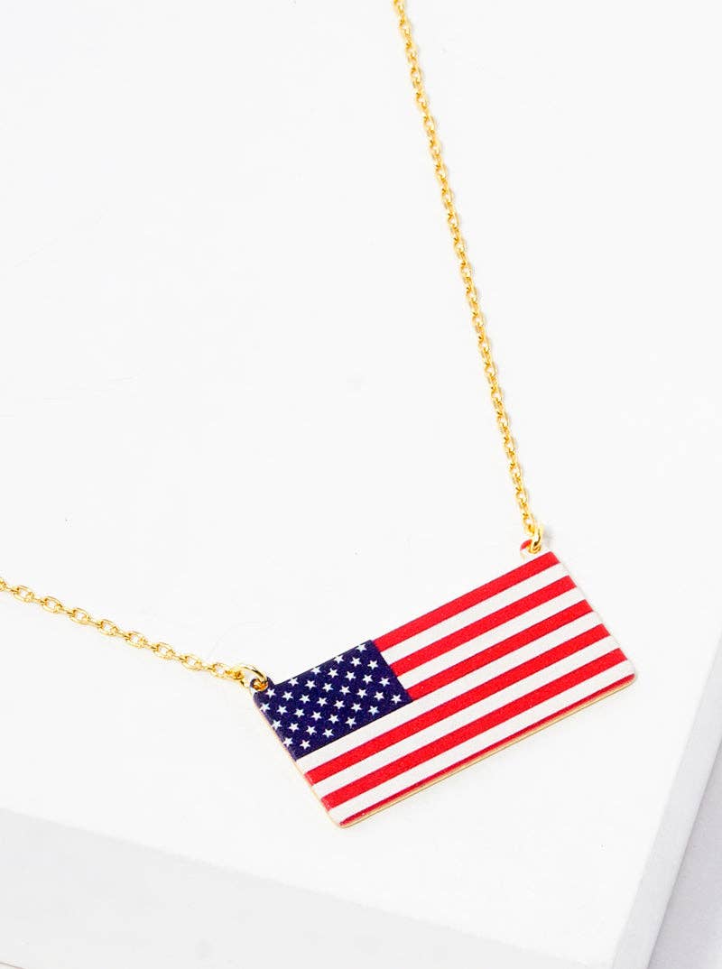 18K Gold Dipped Us Flag Printed Pendant Necklace