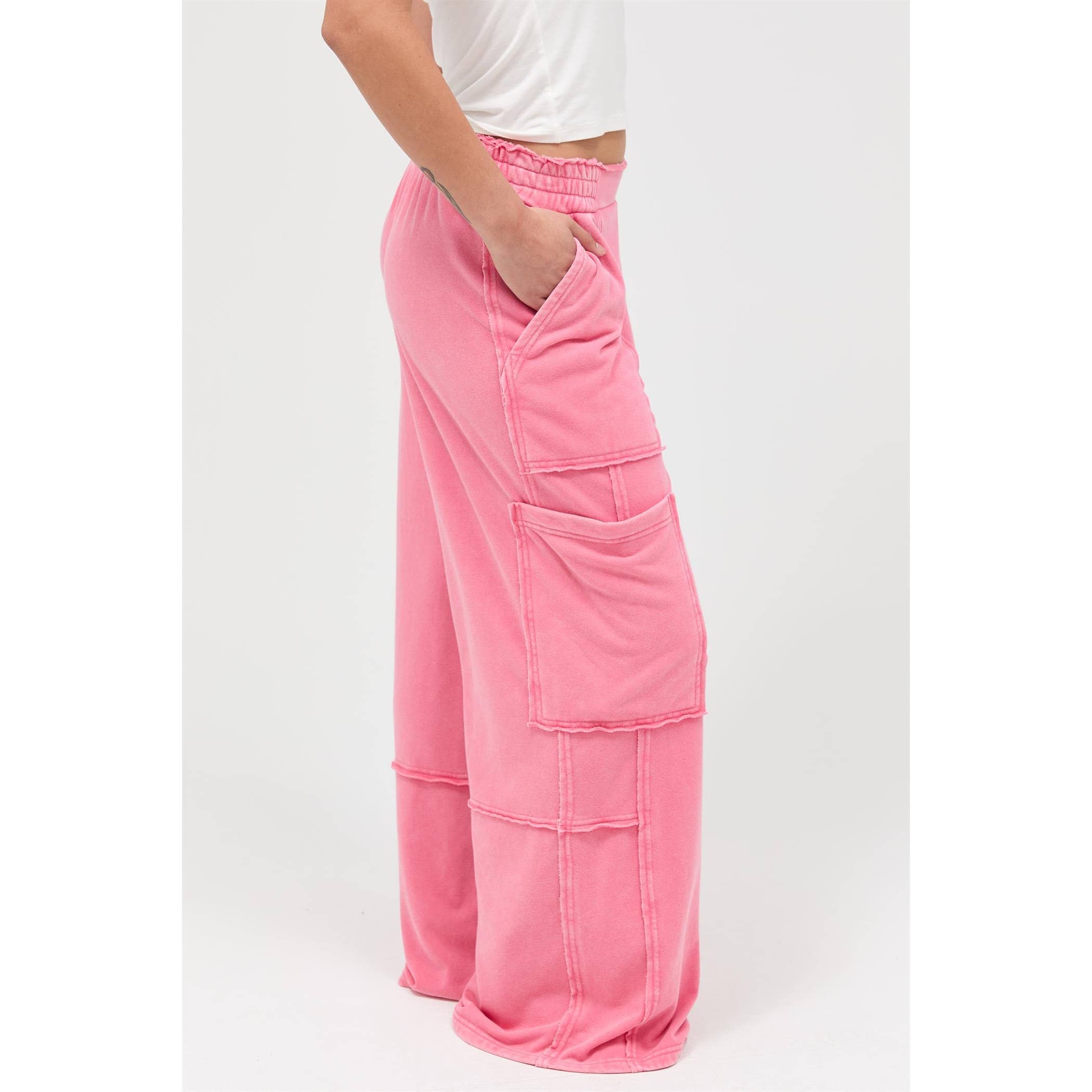 Mineral Wash Wide Leg Cargo Pants