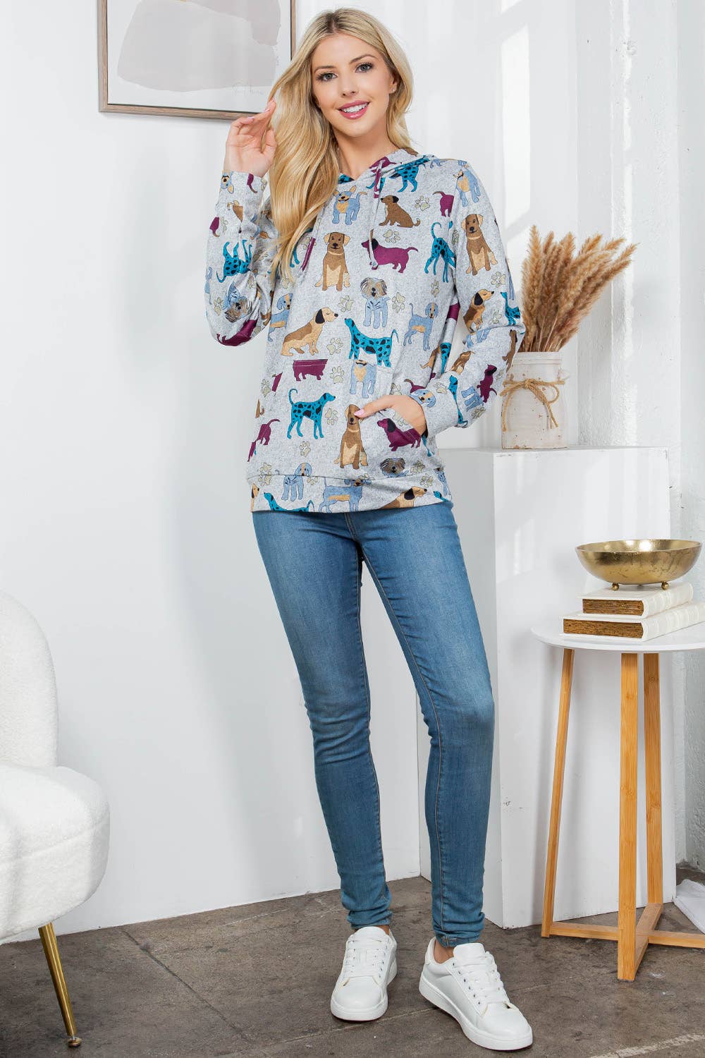 Dog Print Sweater Knit Pullover Hoodie