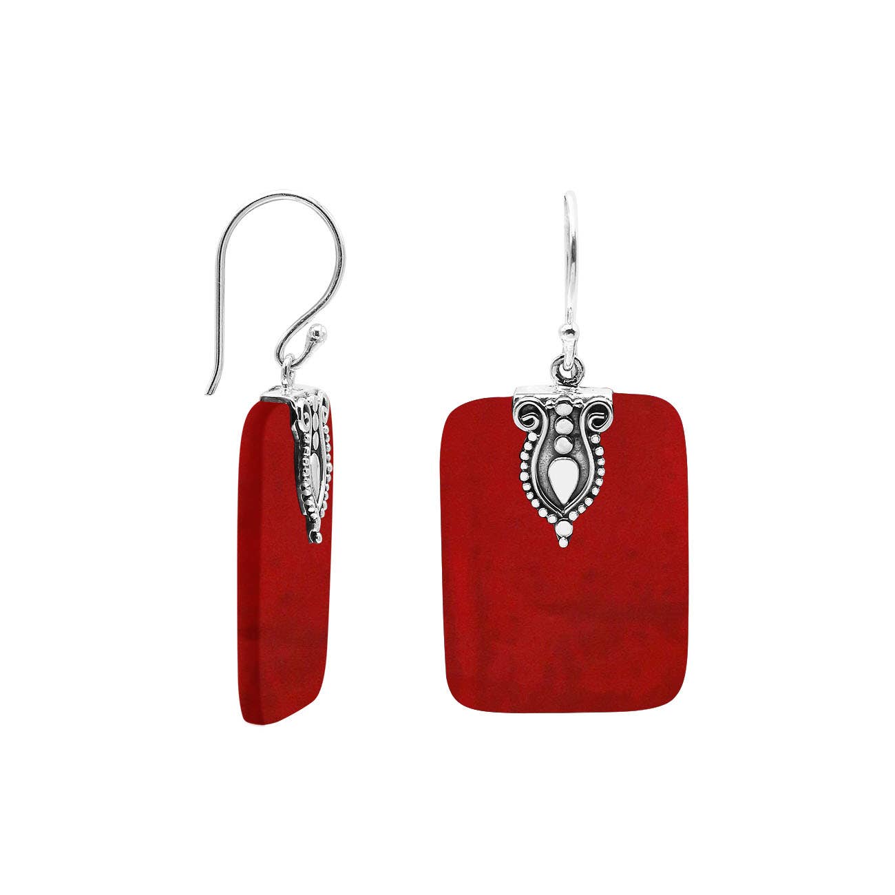 Square Coral Sterling Silver Earrings