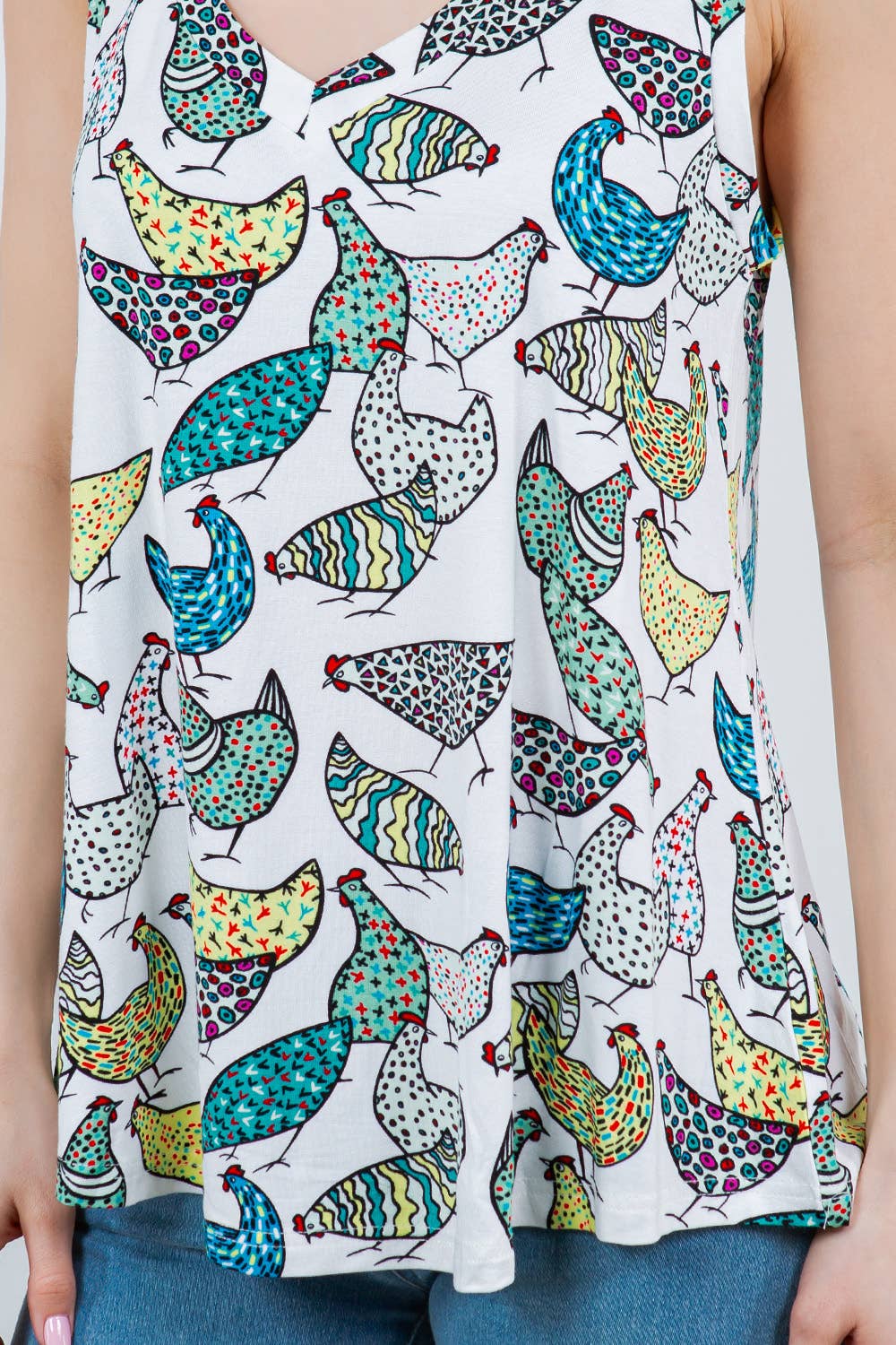 Retro Chicken V-Neck Flowy Tank Top
