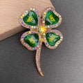 Rhinestone Inlaid Enamel Four-leaf Clover Brooch