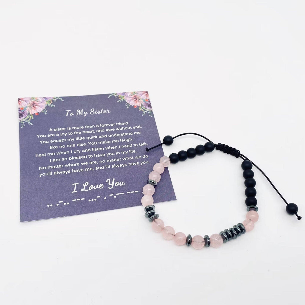 “I Love You” Morse Code Pink Crystal Beaded Bracelets - CS