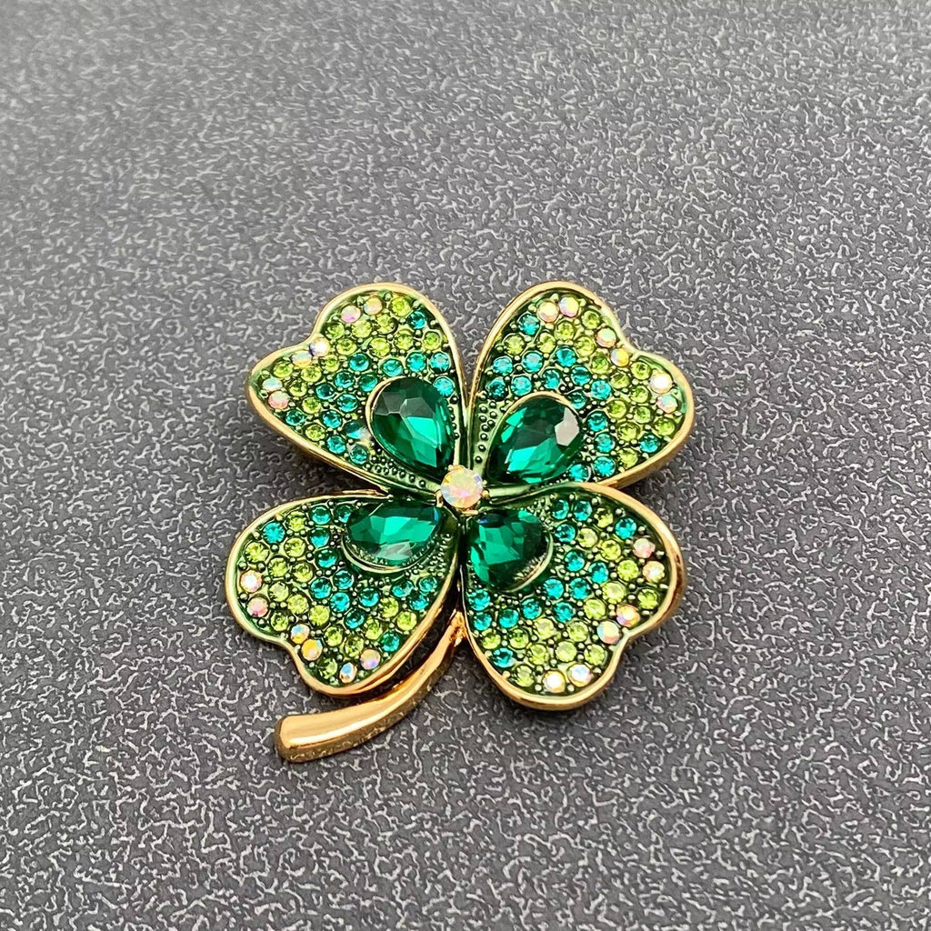 Rhinestone Four-leaf Clover Brooch
