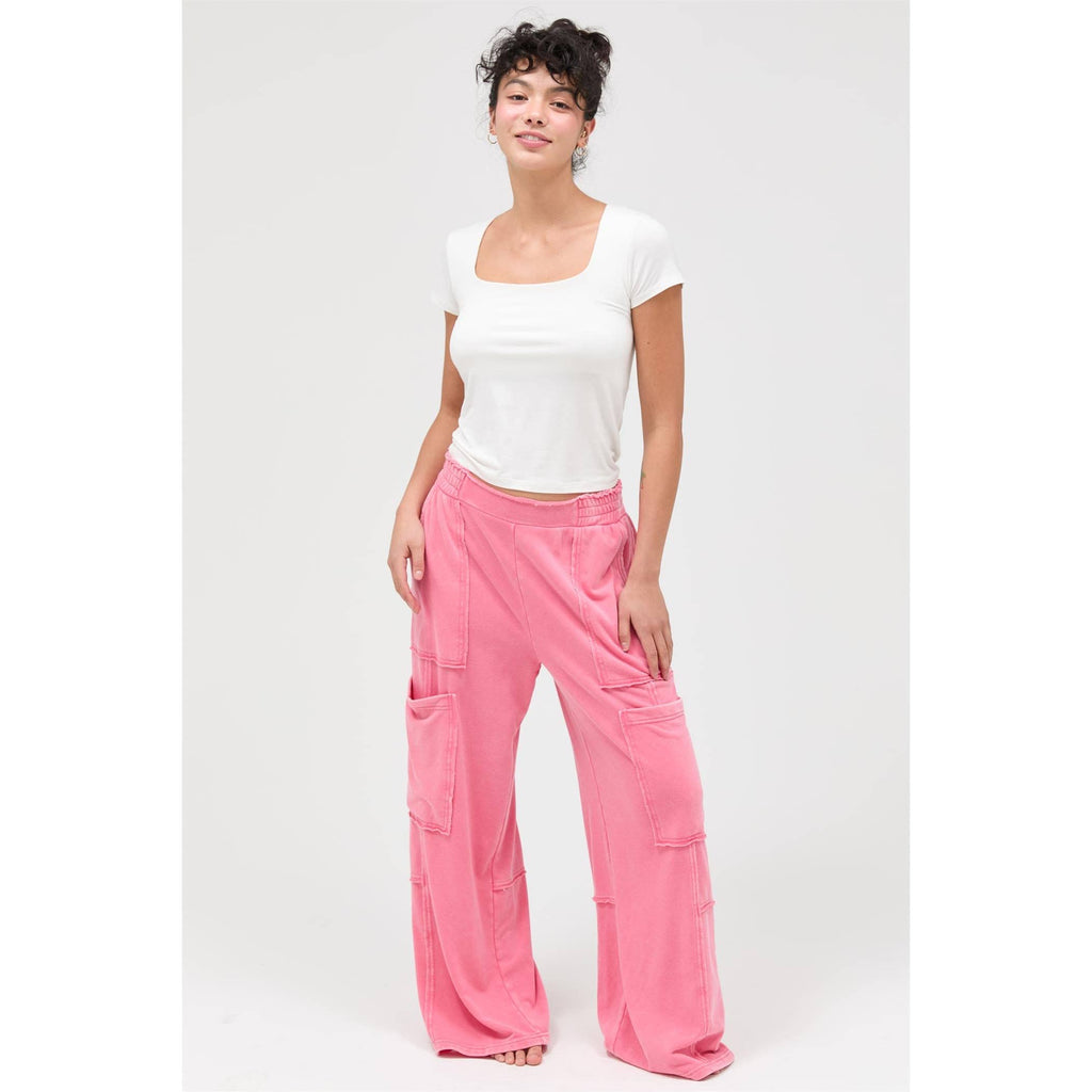 Mineral Wash Wide Leg Cargo Pants