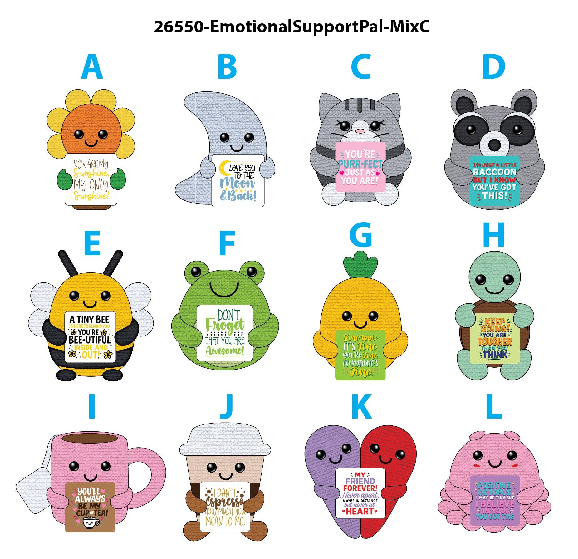 Emotional Support Crochet Plush Pals Variety - 12/Display