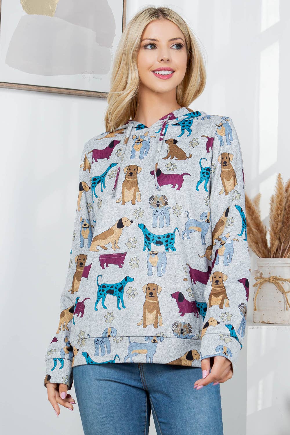 Dog Print Sweater Knit Pullover Hoodie