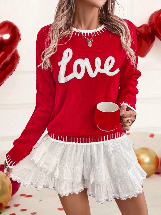 Valentine Love Chenille Letter Graphic Sweater