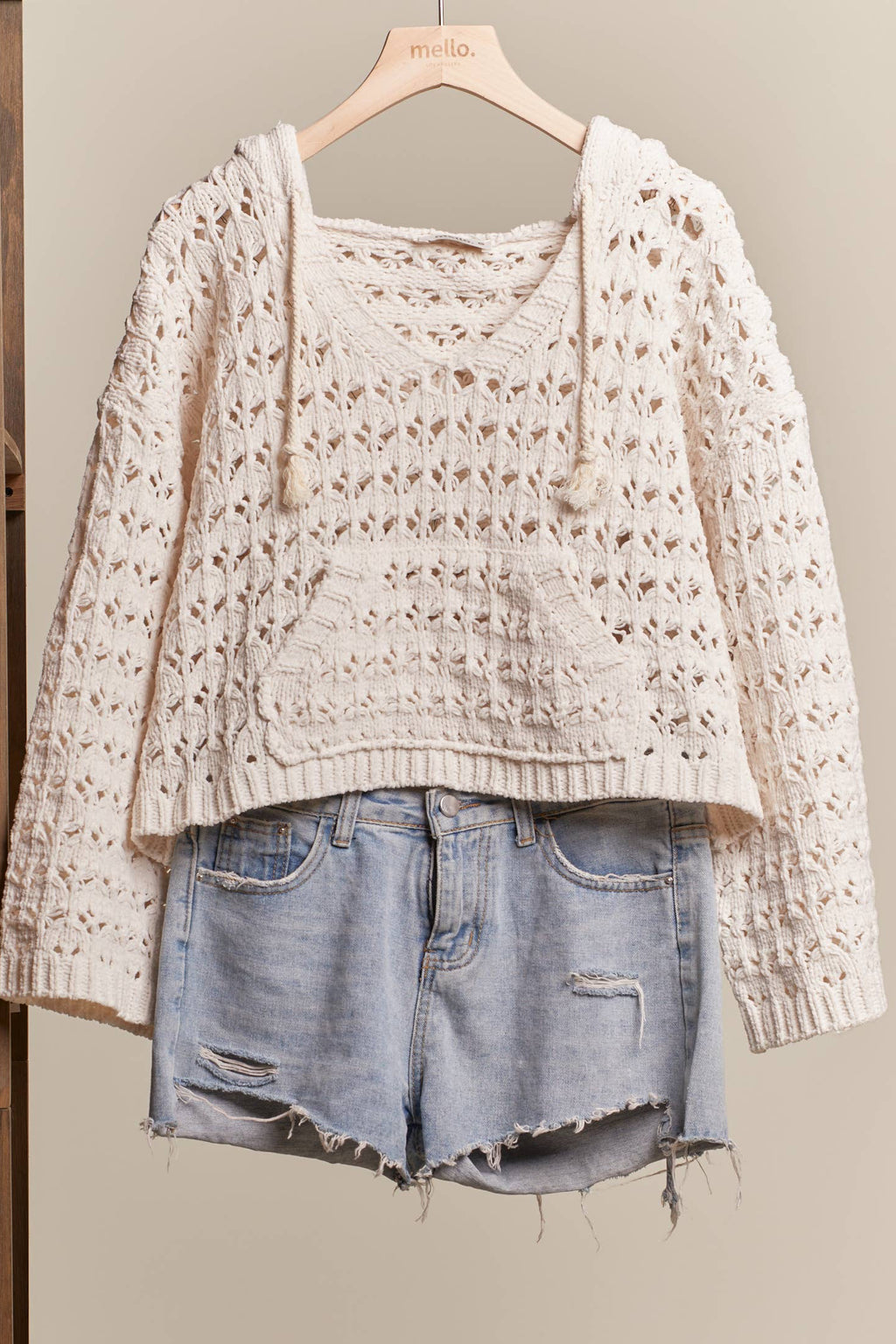 Boat Neck Hooded Crochet Bolero Sweater