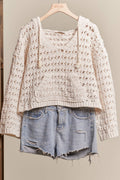 Boat Neck Hooded Crochet Bolero Sweater