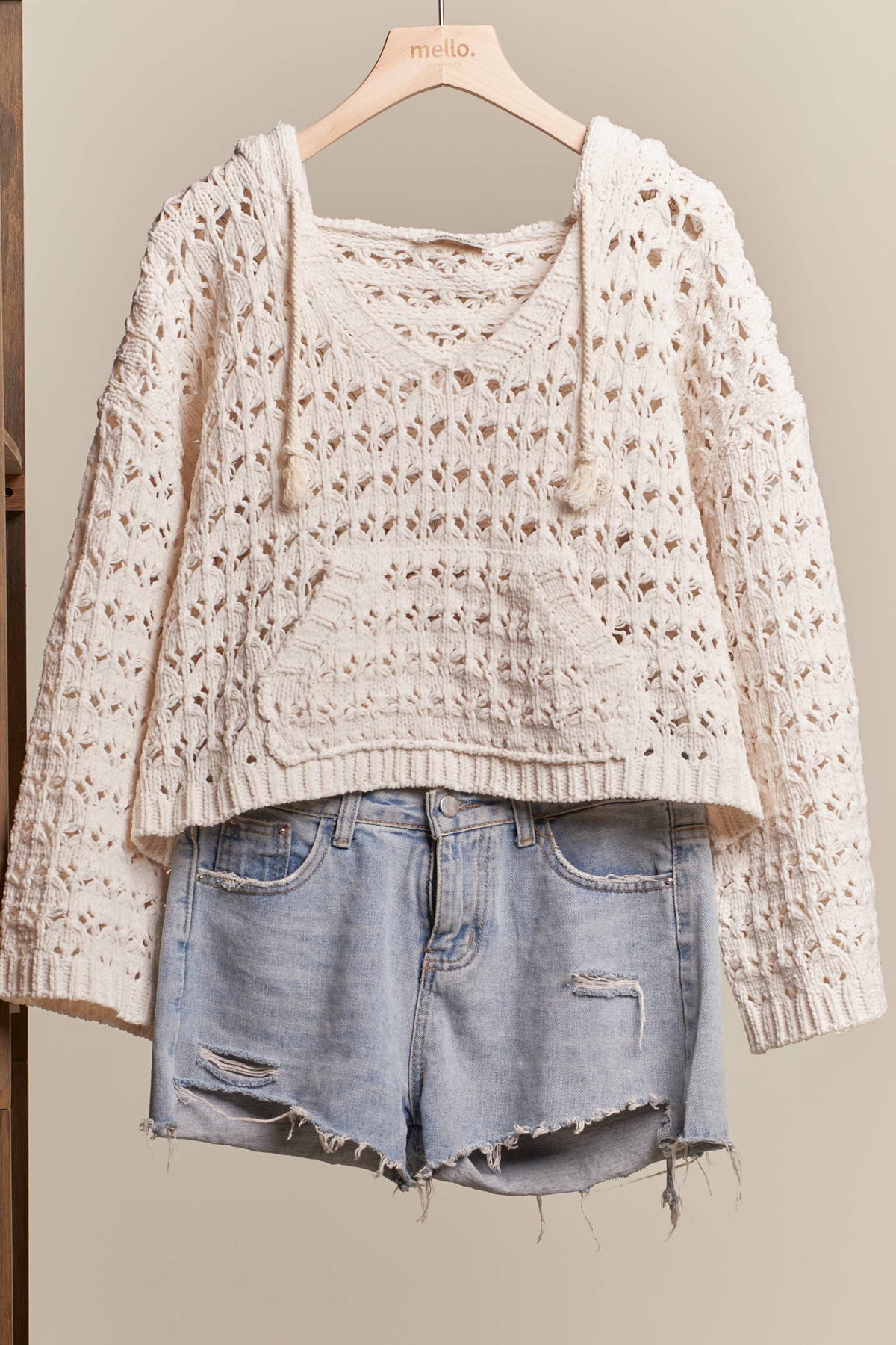 Boat Neck Hooded Crochet Bolero Sweater