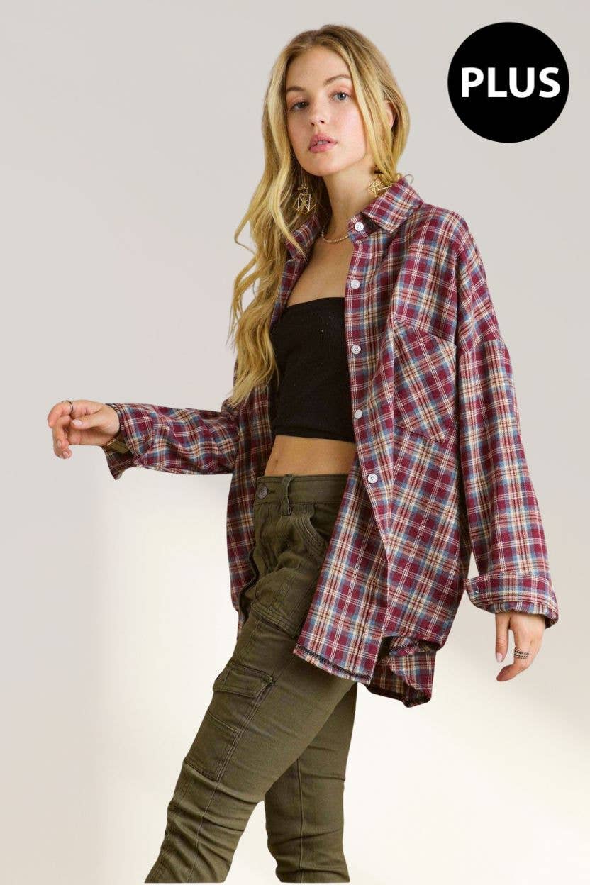 PLUS BUTTON DOWN PLAID SHIRT