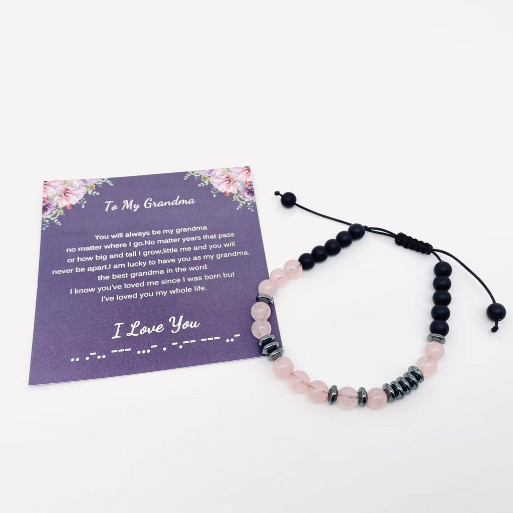 “I Love You” Morse Code Pink Crystal Beaded Bracelets - CS