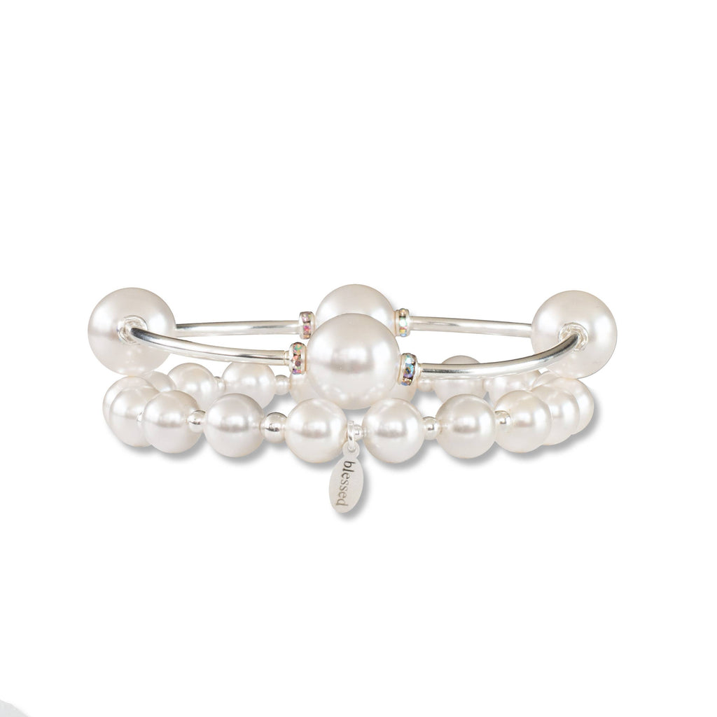 12mm Crystal White Pearl Blessing Bracelet