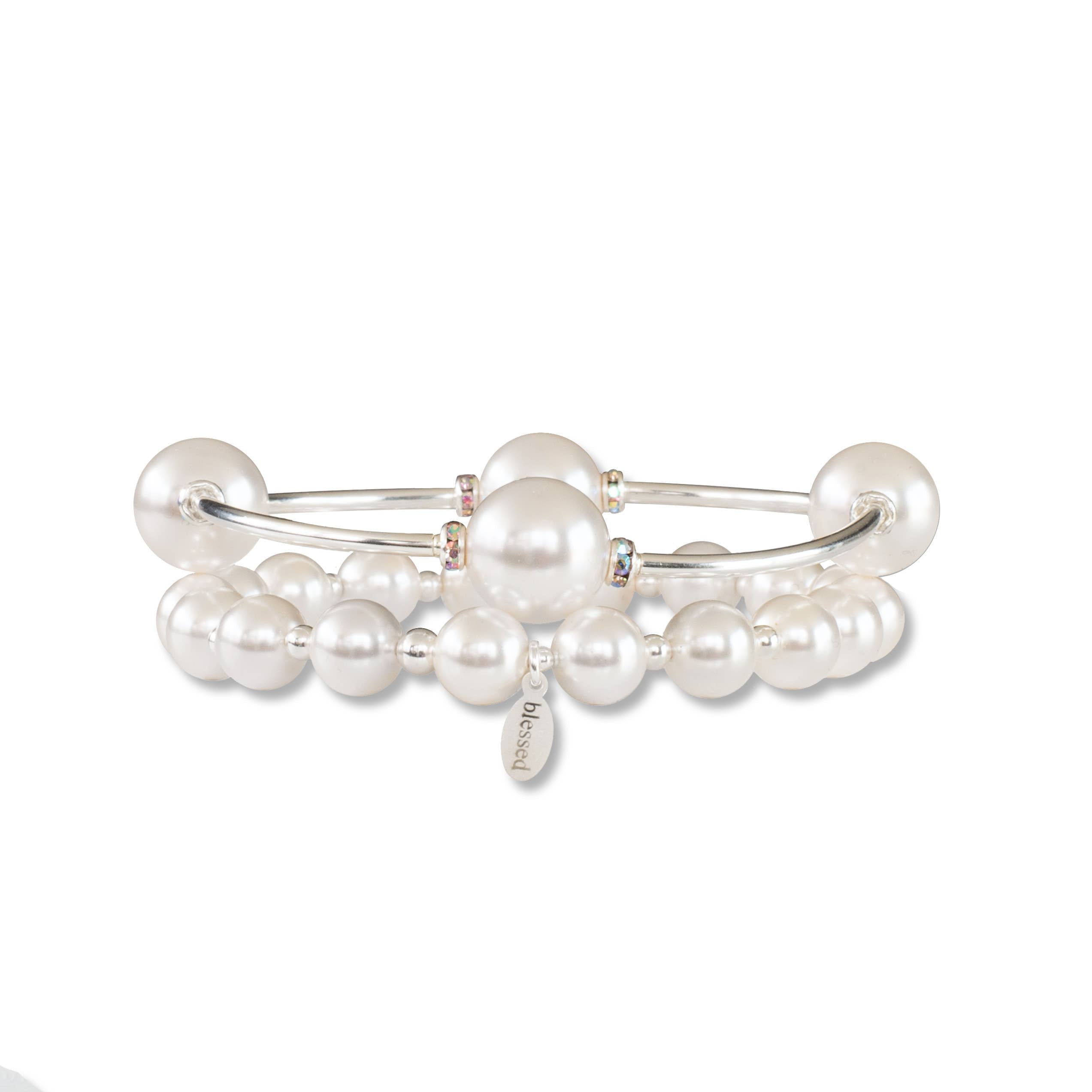 12mm Crystal White Pearl Blessing Bracelet