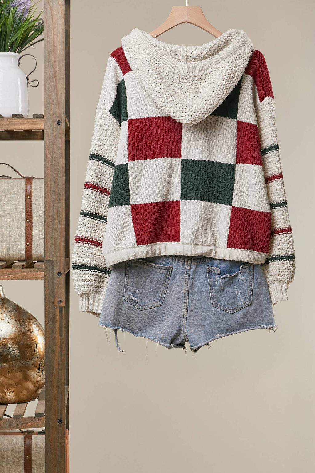 Colorblock Hooded Knit Sweater