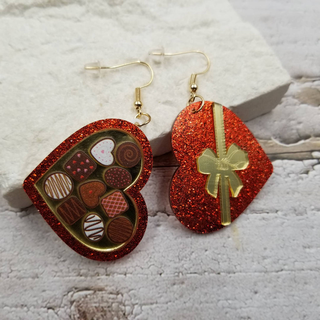 Candy Box Gift Hearts Valentine Earrings