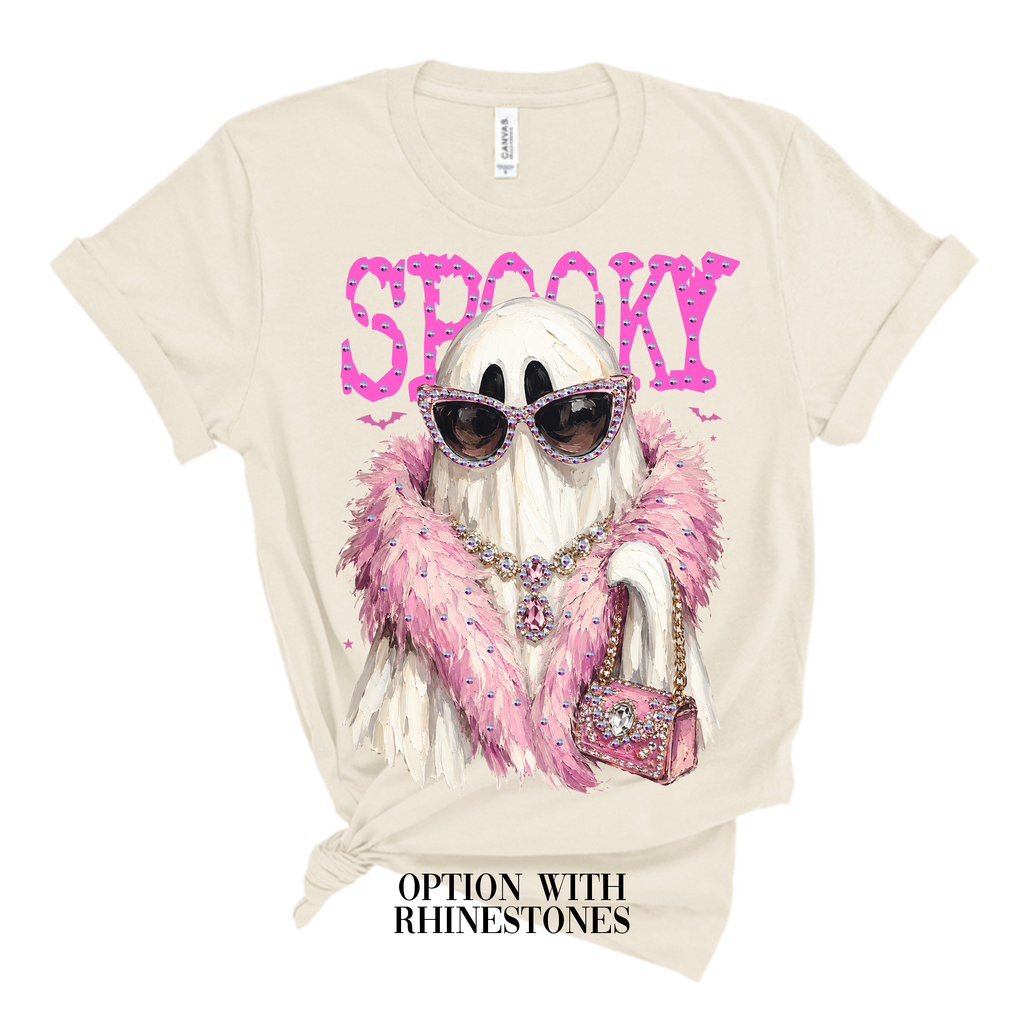 Spooky Ghost Blingy Rhinestone Graphic Tee