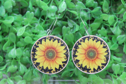 Sunflower on Leopard Dangle Earrings